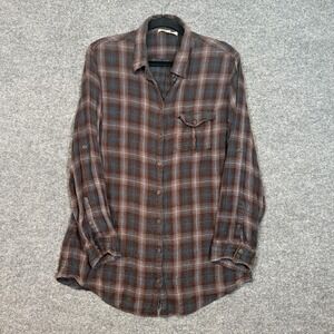Ruehl No. 925 Shirt Womens Medium Brown Plaid Flannel Lightweight Preppy Vtg